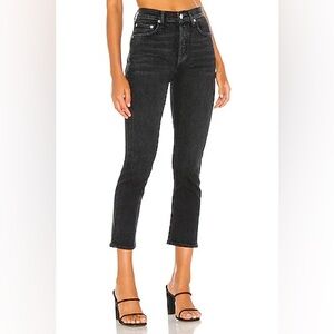 AGOLDE Riley High Rise Straight Crop Denim Jean in Black Pepper Size 26